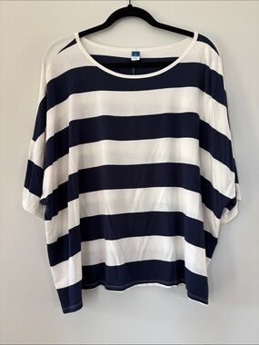 Old Navy Navy and White Wide-Stripe Tunic Top